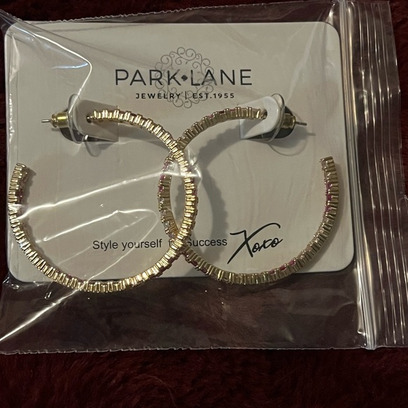 Park Lane 2 inch Gold Hoop Earrings with Pink & Clear ombré Crystals - Picture 3 of 3